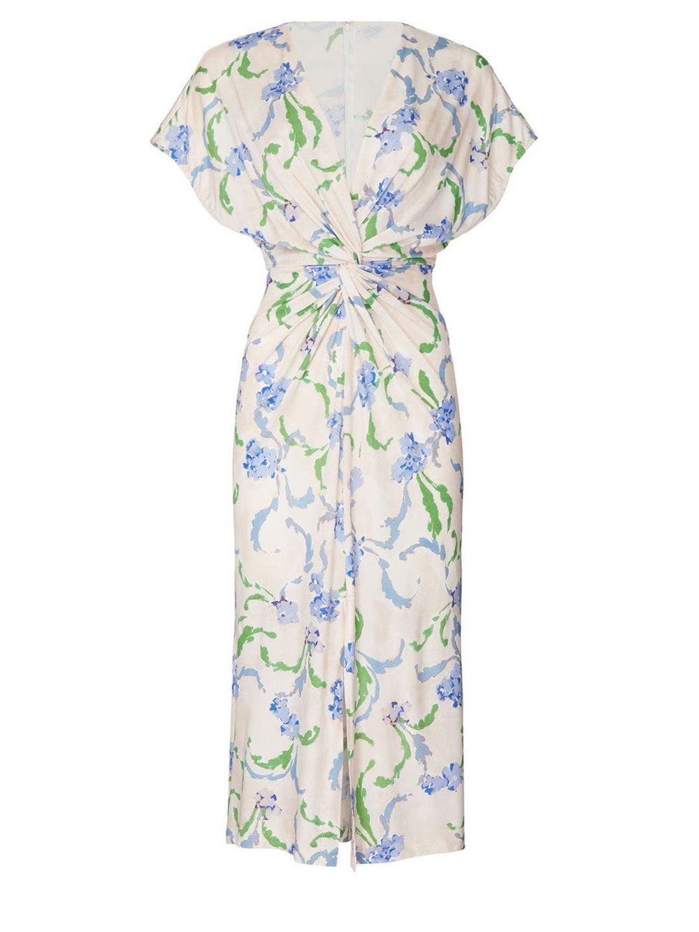 Prabal Gurung Cream Midi Dress with Blue & Green Floral Print